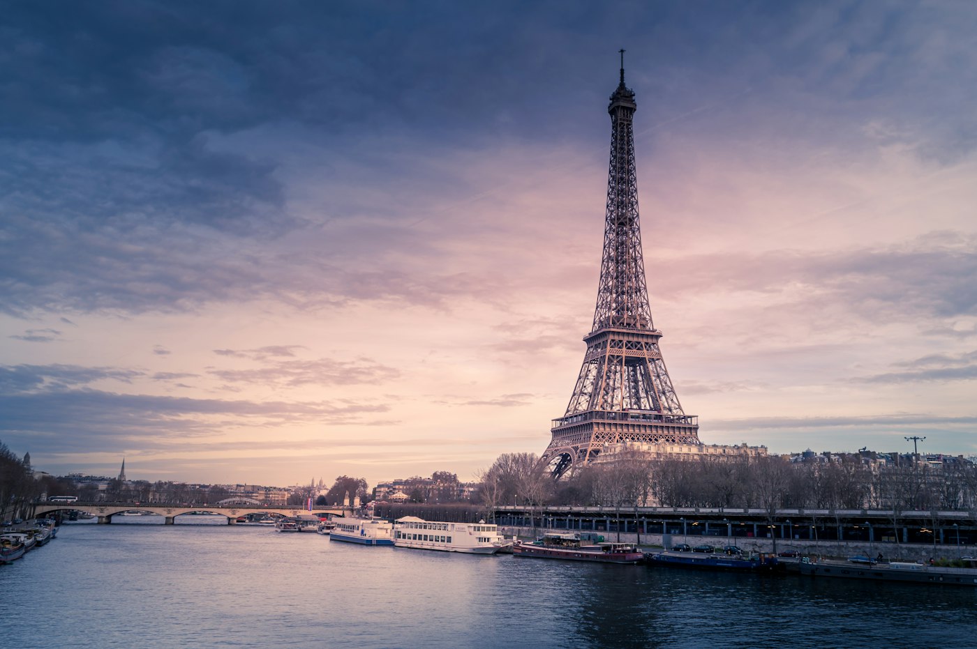 The Eiffel Tower in Paris at sunset
